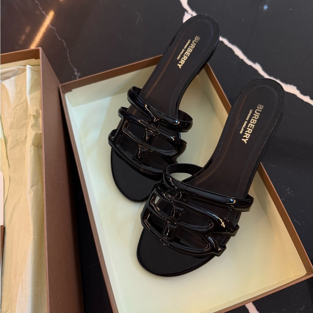 Burberry Glossy Black Slide Sandals